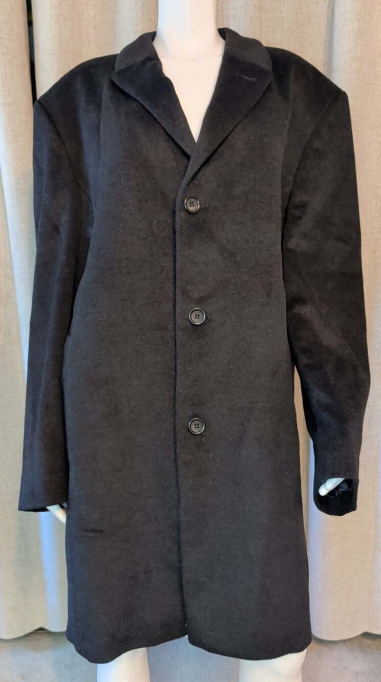 VTG Geoffrey Beene Mens Wool Blend Overcoat Topcoat Black 50R Big Tall Business